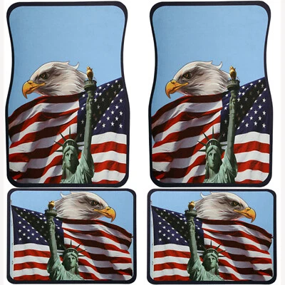 set of 4pcs universal rubber base car floormats US Flag w/Eagle more designs! Foto 1 de 4