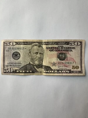 2004 A $50 Used Fifty Dollar Star Note Bill Serial number # GE02098317* - Image 1 of 4