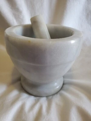 Mortar & Pestle White & Gray Marble Set 4.5”x5.5” - Image 1 of 4