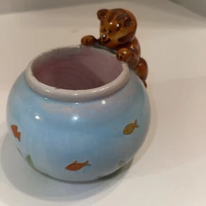 Vintage Katze Kätzchen Fischschüssel Tee Licht Halter Figur Porzellan handbemalt - Bild 1 von 14