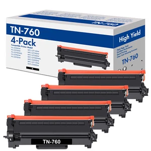 4PK TN760 Toner Cartridge for Brother TN-760 MFC-L2710DW HL-L2395DW HL-L2370DW - Picture 1 of 5