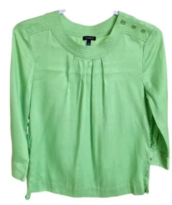 Talbots Damen 10 Bluse grün bestickt Knopf Plissee Ausschnitt Boho Chic Hippie  - Bild 1 von 6