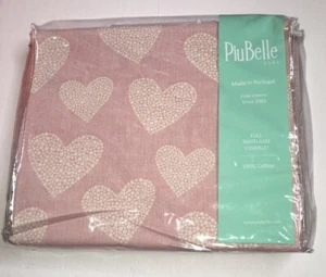 PIUBELLE HEART DESIGN FULL MATELASSE COVERLET 78" x 88" Cotton Pink White NIP - Picture 1 of 3