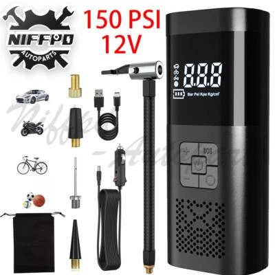 NIFFPD-AUTOPARTS 150 PSI Air Compressor Tire Inflator Fits Car Moto Bike Tires Air Pump Cordless