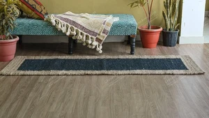 Indian Handwoven Biege Hemp Jute Rug With Black Design Rug For Living Room Decor - Picture 1 of 6