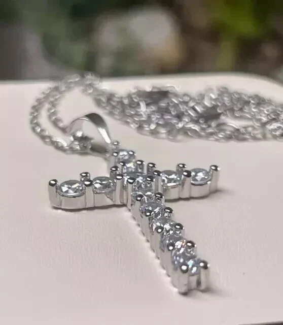 14K White Gold Plated 2.00 Ct Round Cut Lab-Created Diamond Womens Cross Pendant - Image 1 of 4