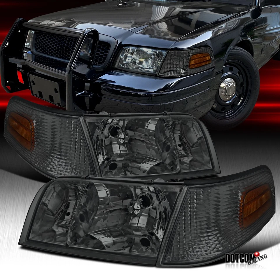 Fits 1998-2011 Ford Crown Victoria Smoke Headlights+Turn Signal Corner Lamps Foto 1 de 3