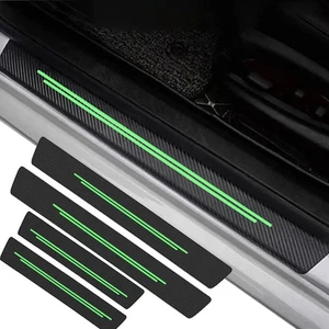 4Pcs Noctilucent Carbon Fiber Leather Car Door Sill Protection Strip Accessories - Picture 1 of 10