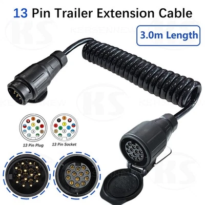 3.0m Trailer Light Electrics Extension Cable Male - Female 13 Pin Plug to Socket - Image 1 of 4