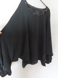 Blusa Top Mujer Definición Negra Lentejuelas Talla 10 Mangas Abiertas - Imagen 1 de 8