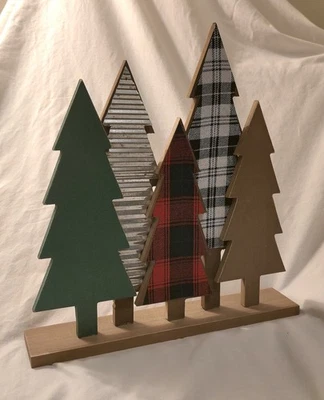 Wooden Stylized Christmas Tabletop Trees Decoration Fabric & Metal - Image 1 of 4