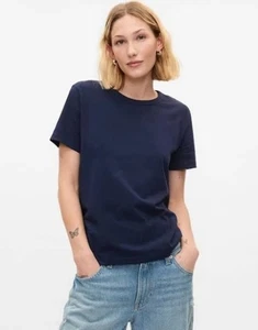 NEW Gap Organic Cotton Womens L Navy Blue Crewneck T-Shirt Soft Casual Comfy - Picture 1 of 1