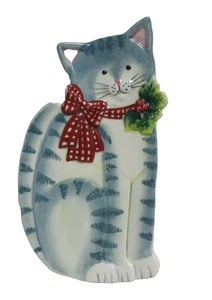 VTG Cat Kitten Susan Winget Christmas Plate/Spoon Rest Red Bow Berries  7" x 4" - Picture 1 of 7