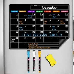 Magnetic Dry Erase Calendar for Fridge, 17"x12" Monthly Black Board Calendar ... - Picture 1 of 8