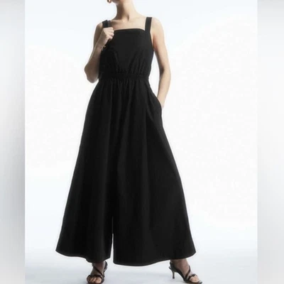 COS womens Black Wide Leg Bow Cut-out Back Cotton Blend Jumpsuit size 12 - Image 1 of 4
