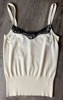 NWT Due Per Due Womens Medium Tank Ivory Black Camisole - Image 1 of 4