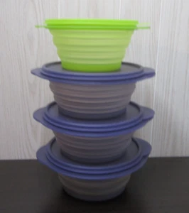 Tupperware 4 cuencos y tapas de sellado contenedor de almacenamiento plegable expandible plano - Imagen 1 de 8