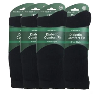 4 Pairs Diabetic Loose Top Mens Bamboo Socks Cushion Crew Sock 6-11 Black - Picture 1 of 4