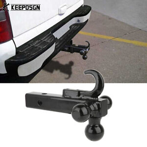 Universal SUV Pickup 2" Trailer Hitch Receiver Shank Towing Mount 3-Ball + Hook