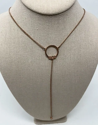 LUV AJ Rose Full Bloom Gold Clear Rhinestone Lariat Style Fashion Necklace New - Image 1 of 4