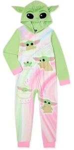 Baby Yoda One Piece Pajamas Union Suit Costume Hoodie Girl 6 8 10 12 Pink GROGU - Picture 1 of 4