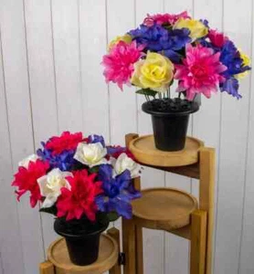 2 x fiori artificiali di iride e dalia in vasi di tomba - inserto vaso commemorativo (coppia) - Foto 1 di 3