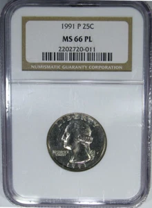 1991-P NGC MS66PL WASHINGTON ~ SCARCE POP 11/5 PROOFLIKE! - Picture 1 of 4