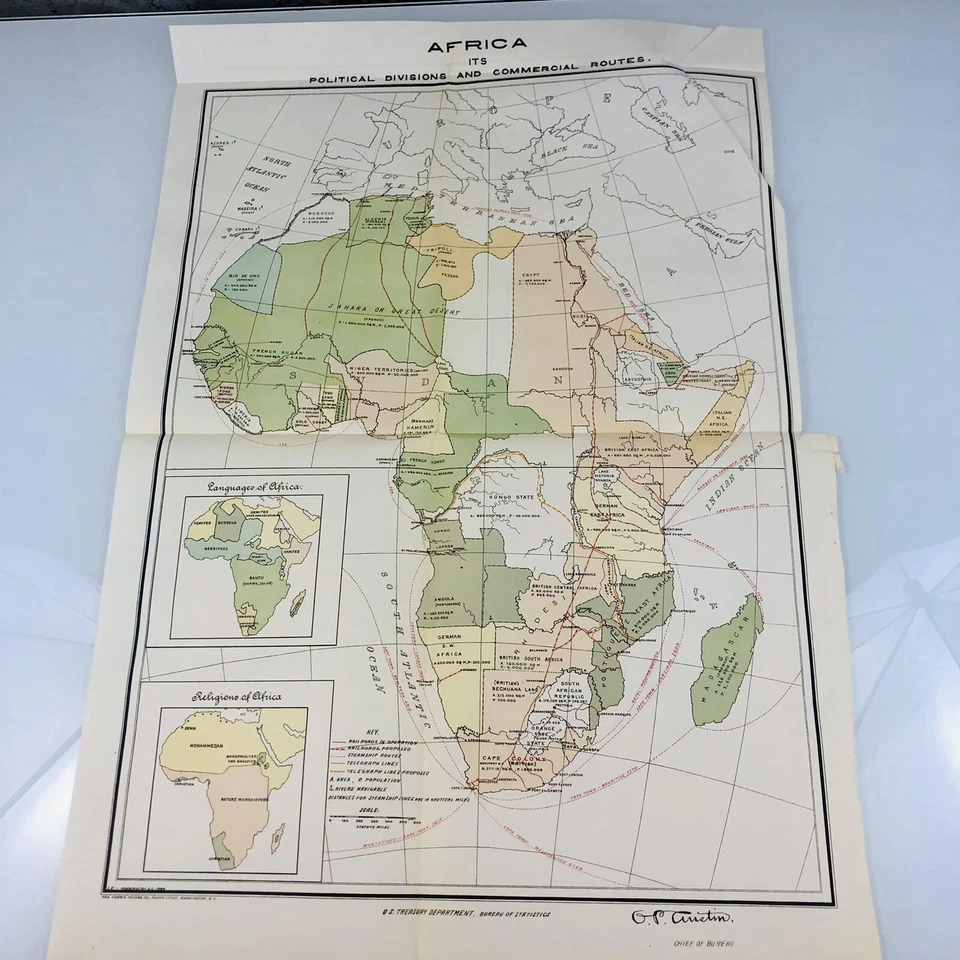 Antique Map Africa Political Divisions Commercial 1899 Railroad Ethnographic - Image 1 of 4