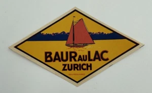 Original Rare Vintage Luggage Label / Sticker Baur Au Lac Zurich Orell Fussli - Picture 1 of 2