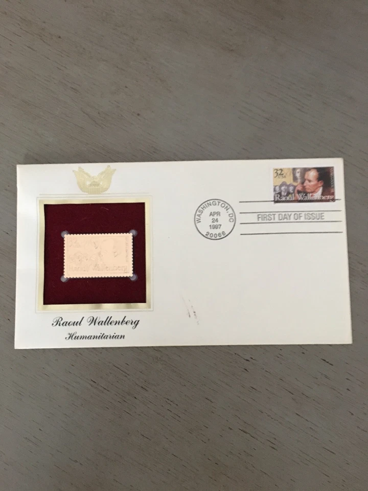 1997 First Day Of Issue PCS 22kt Gold Replica FDC Raoul Wallenberg Humanitarian - Image 1 of 4