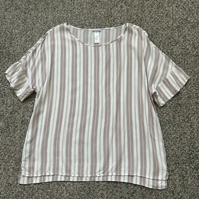 Hanro of Switzerland Soft Viscose Striped Pajama Top Size Medium High Low Hem - Image 1 of 4