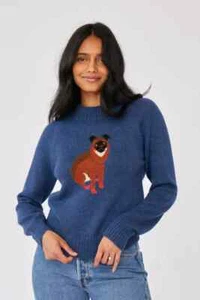 Rachel Antonoff XS Sherman Pullover navy alpaca blend sweater, with intarsia dog - Picture 1 of 13