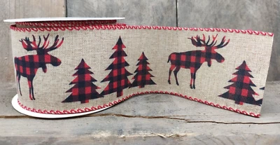 Schleifenband Weihnachten 63mm mit Draht - Rentier  -1 Rolle ca. 9m  Advent Deko - Bild 1 von 2