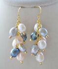 Handmade 7-9mm Multi-color Natural Baroque Pearl Grape Dangle Gold Hook Earrings