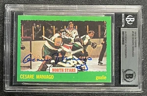 CESARE MANIAGO SIGNED 1973-74 TOPPS NORTH STARS CARD BECKETT COA 658 - Picture 1 of 2