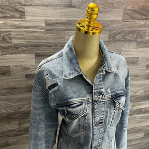 AMERICAN EAGLE Button Down Acid Wash Blue Denim Jean Jacket Women's Size Large - Picture 1 of 12
