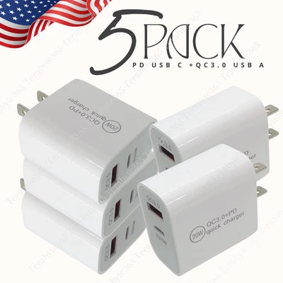 Cubo Cargador Rápido Doble Puerto USB A y Tipo C Enchufe PD Para iPhone 17 16 15 14 12 Lote Foto 1 de 4