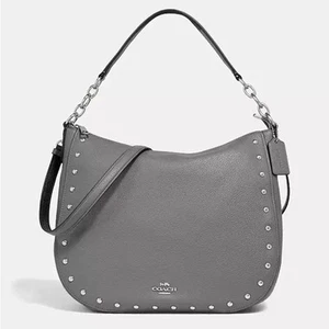 Coach Elle Hobo With Lacquer Rivets Gray Leather Shoulder Bag - Imagen 1 de 15