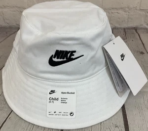 Nike Youth 4-7 Apex Bucket Hat White UPF 40+ White Black Nike Swoop Logo - Picture 1 of 12