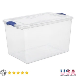 Large Clear Plastic Storage Bin W/ Latch Lid Stackable Organizing Container New - Picture 1 of 6