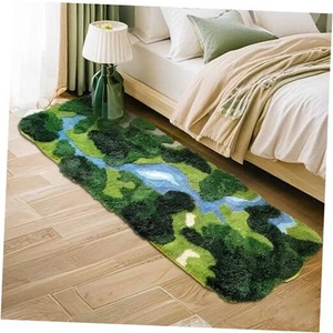 Moss Hallway Runner Rug,Shag Carpet Leaf Bedroom Rugs Non Slip 24"×68" River - Picture 1 of 8