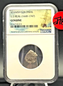 1668–1747 Spanish 1/2 Real Cob – NGC Shipwreck Certified Silver ⚓🔥 - Picture 1 of 7