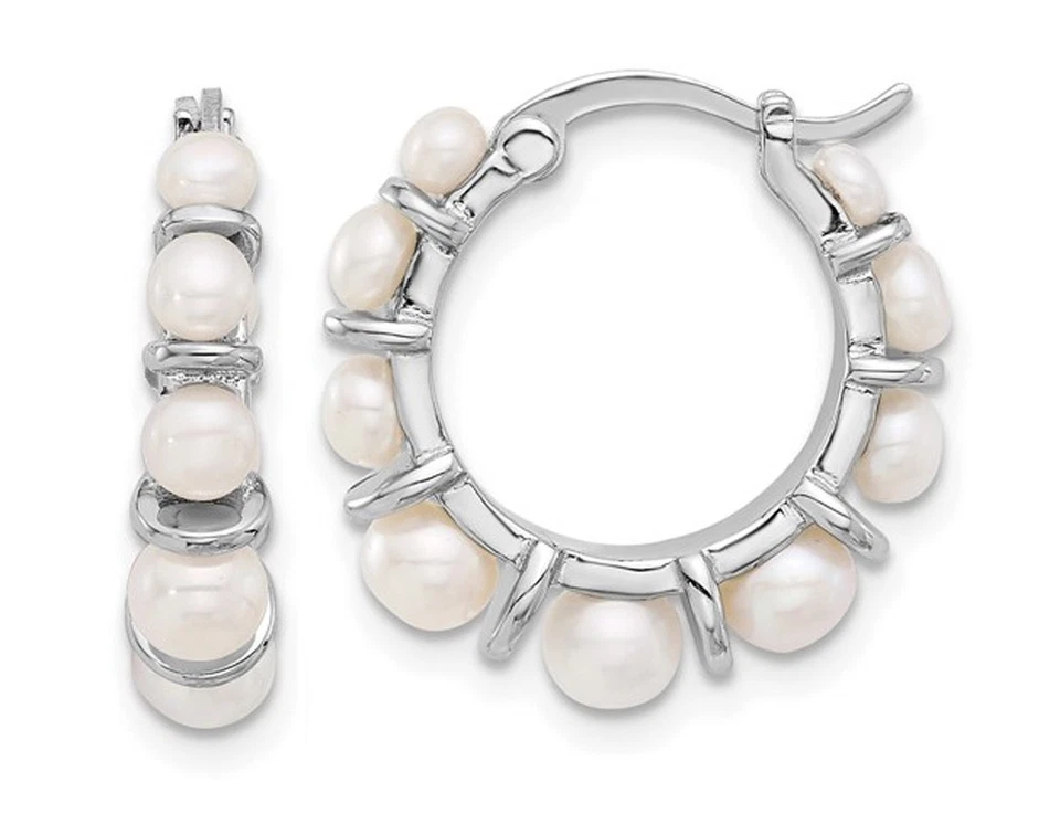 White Freshwater Cultured Pearl Hoop Earrings in Sterling Silver - Image 1 of 4