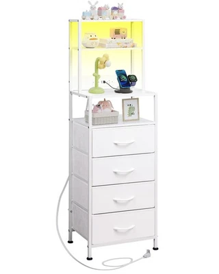 Tall Nightstand with Charging Station, LED Night Stand with 4 Drawers and Sto... - Image 1 of 4