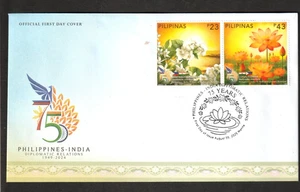 2025 Philippines -INDIA FLOWERS Diplomatic Relation 2 value on First Day Cover - Picture 1 of 2