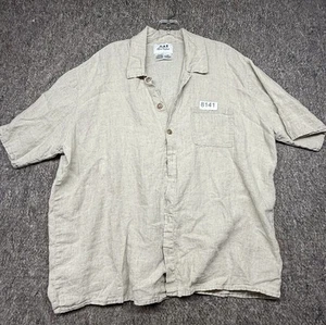 Flax by Jeanne Engelhart Shirt Men 100% Linen Khaki Button Up Short Sleeve M - Picture 1 of 5