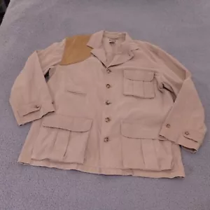 VTG Banana Republic Jacket Mens Large Safari Leather Patch Pockets Button Front - Picture 1 of 12