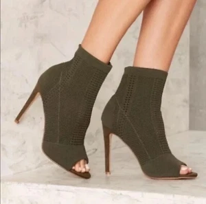 CAPE ROBBIN Elnora Women's Black Mesh High Ankle Peep Toe Heels Booties Size 9 - Picture 1 of 16