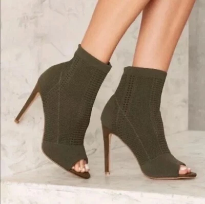 CAPE ROBBIN Elnora Women's Black Mesh High Ankle Peep Toe Heels Booties Size 9 - Image 1 of 4