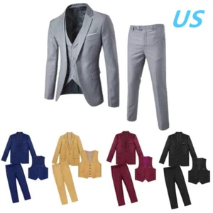 Men's 3Pcs Formal Suit Long Sleeve Blazer Vest with Pants Set Business Suit - Picture 1 of 60
